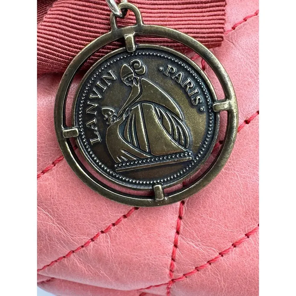 Lanvin Happy GM Pochette Rose Quilted Leather Crossbody Turnlock Bag Large - Picture 4 of 6